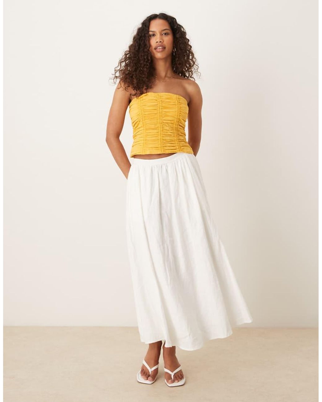 Mango Yellow Ruched Bandeau Top
