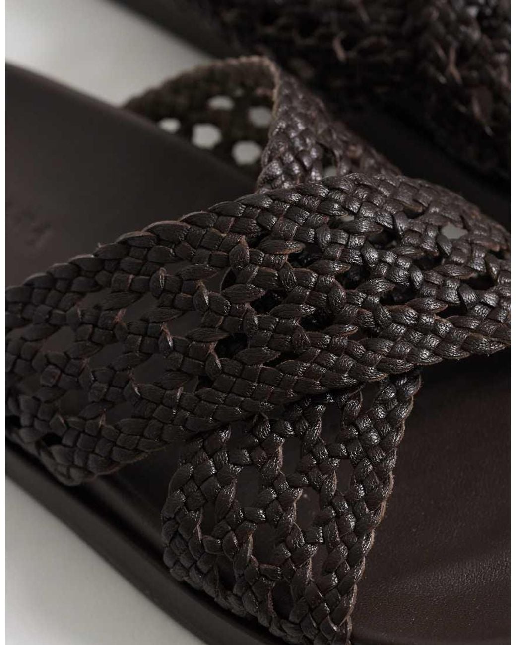Nobody's Child Black Real Leather Woven Cross Strap Slider