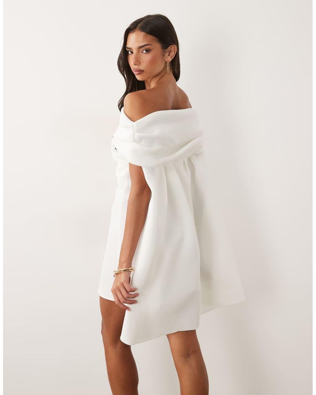 ASOS Natural Twisted Off The Shoulder Mini Dress With Cape