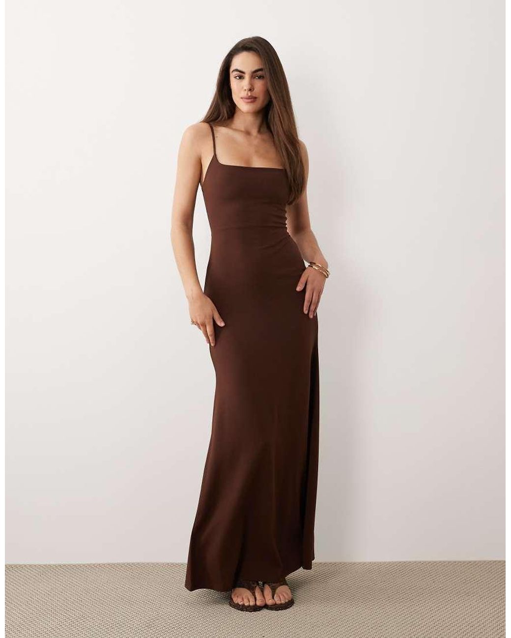 ASOS Brown Square Neck Maxi With Open Lace Up Back