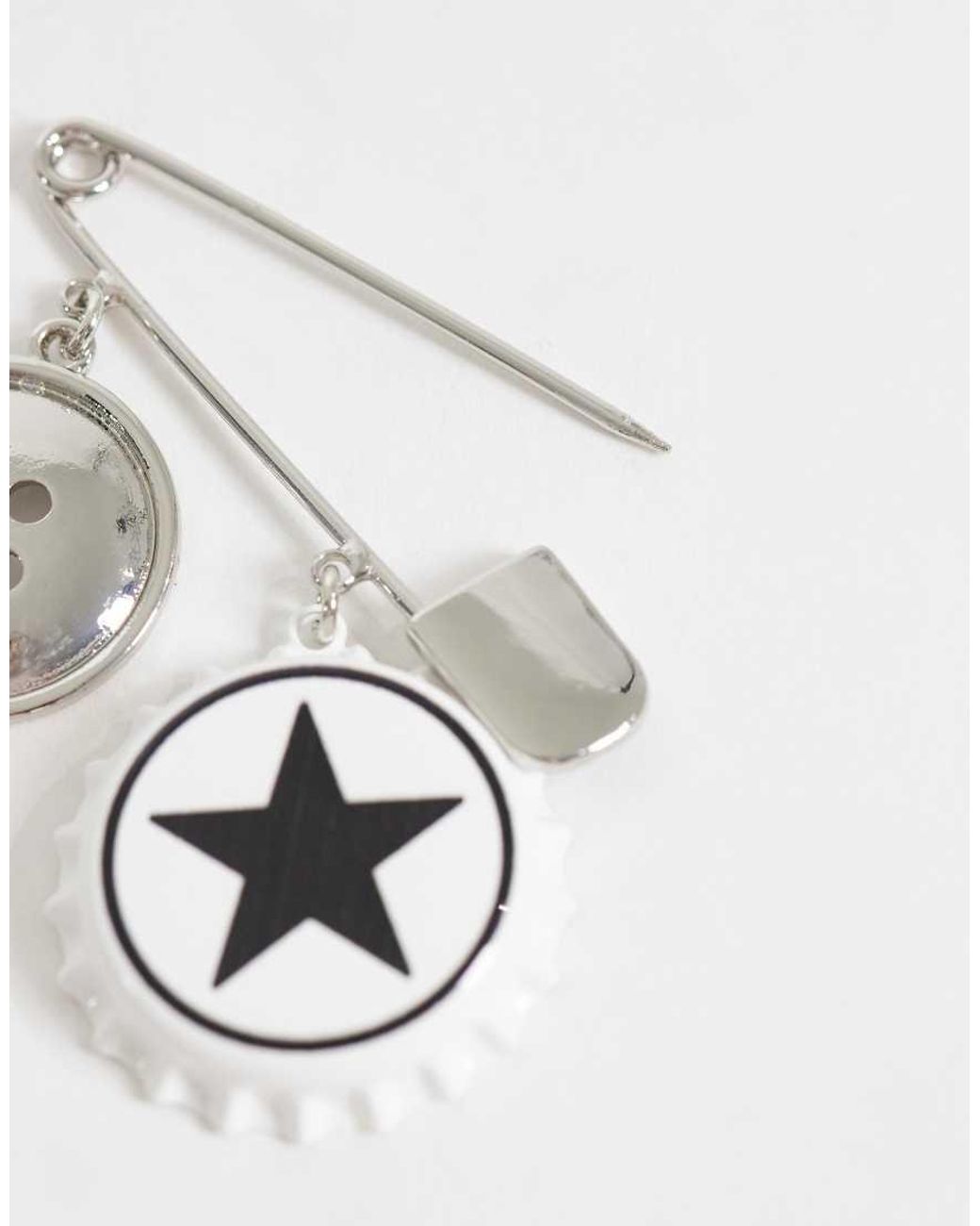 ASOS White Button And Bottle Cap Safety Pin Brooch for men