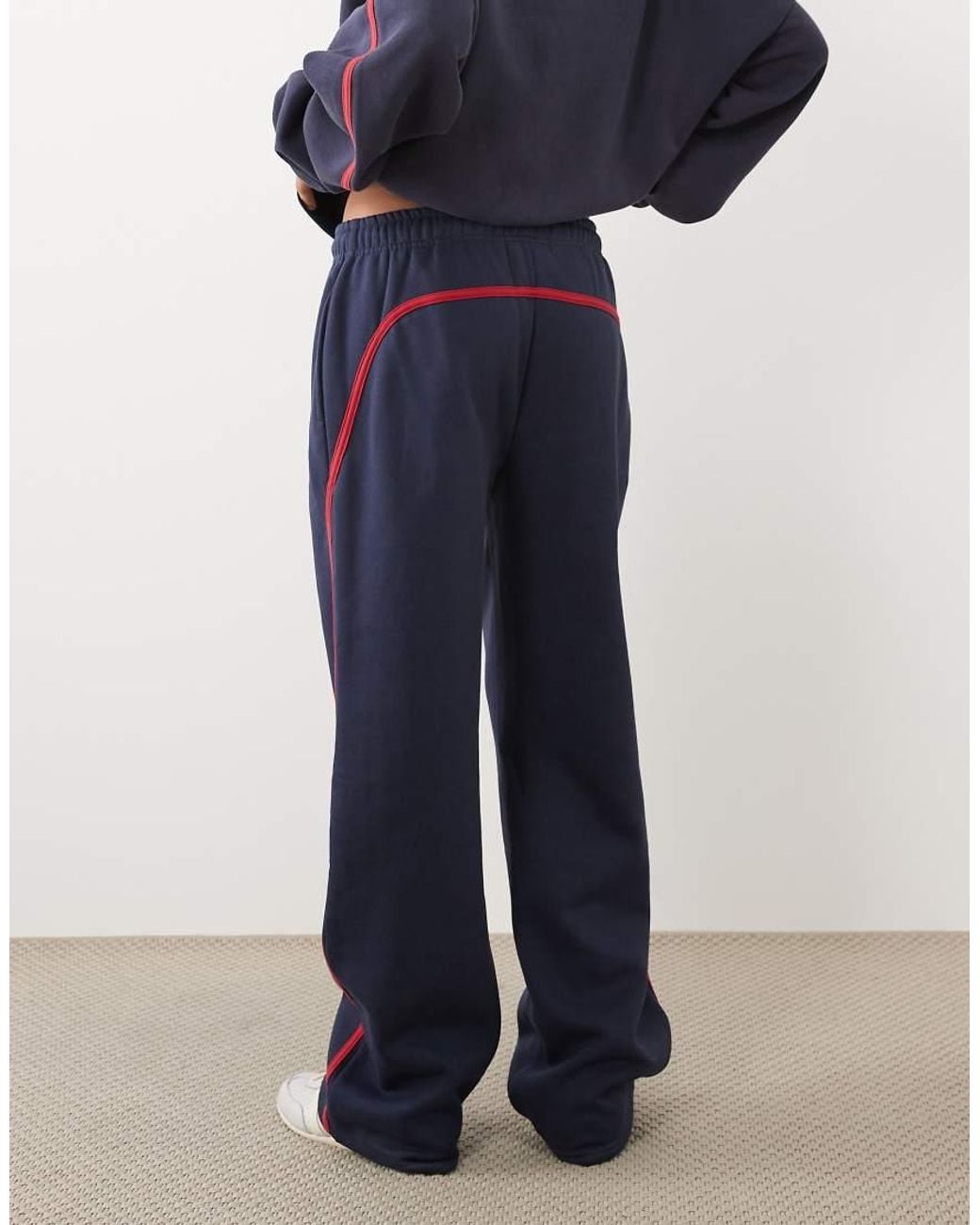 Kaiia Blue Cotton Rich Embroidered Logo Detail Side Stripe Wide Leg Joggers Co-Ord