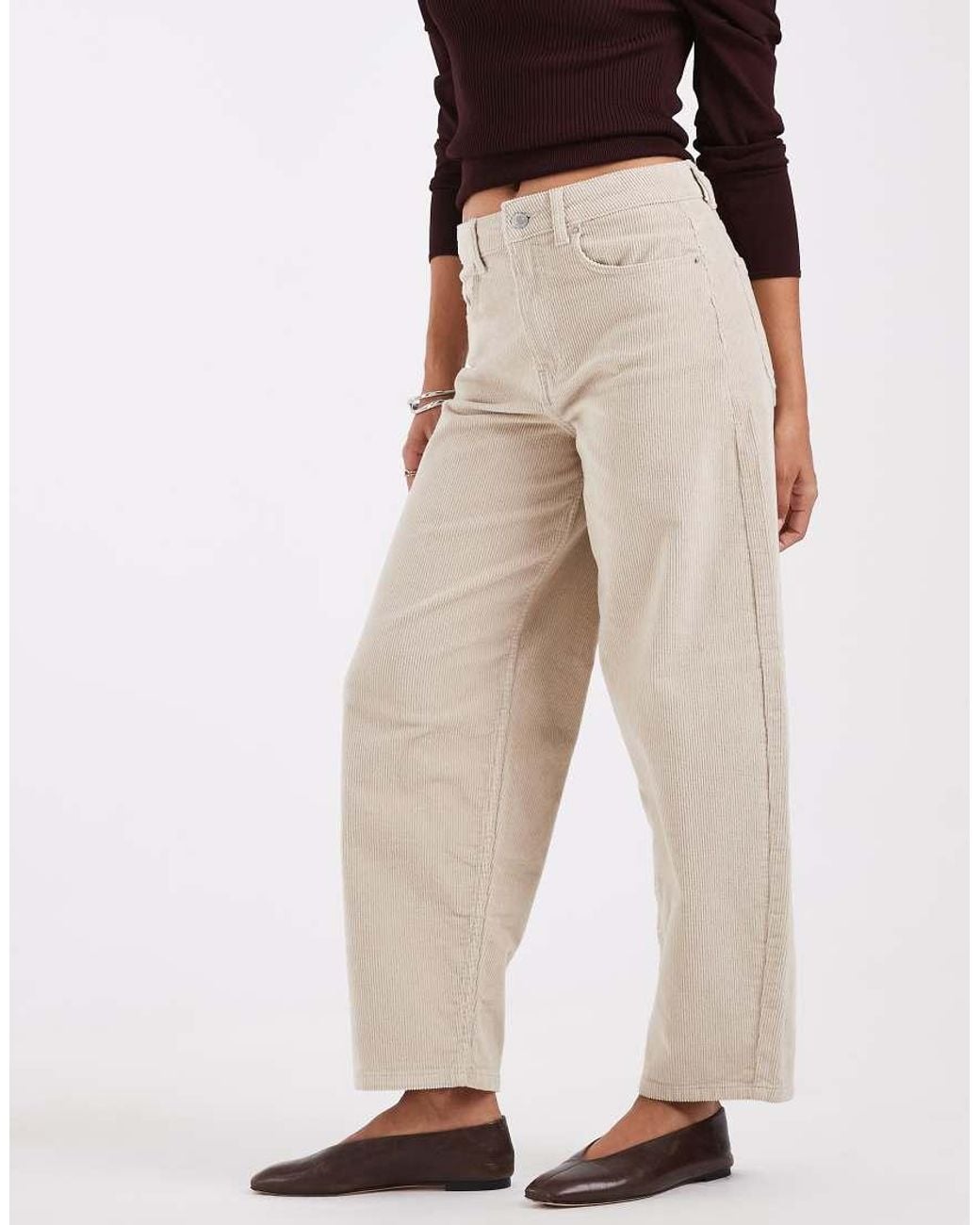 Vero Moda Natural Billie Barrel Leg Cord Trousers