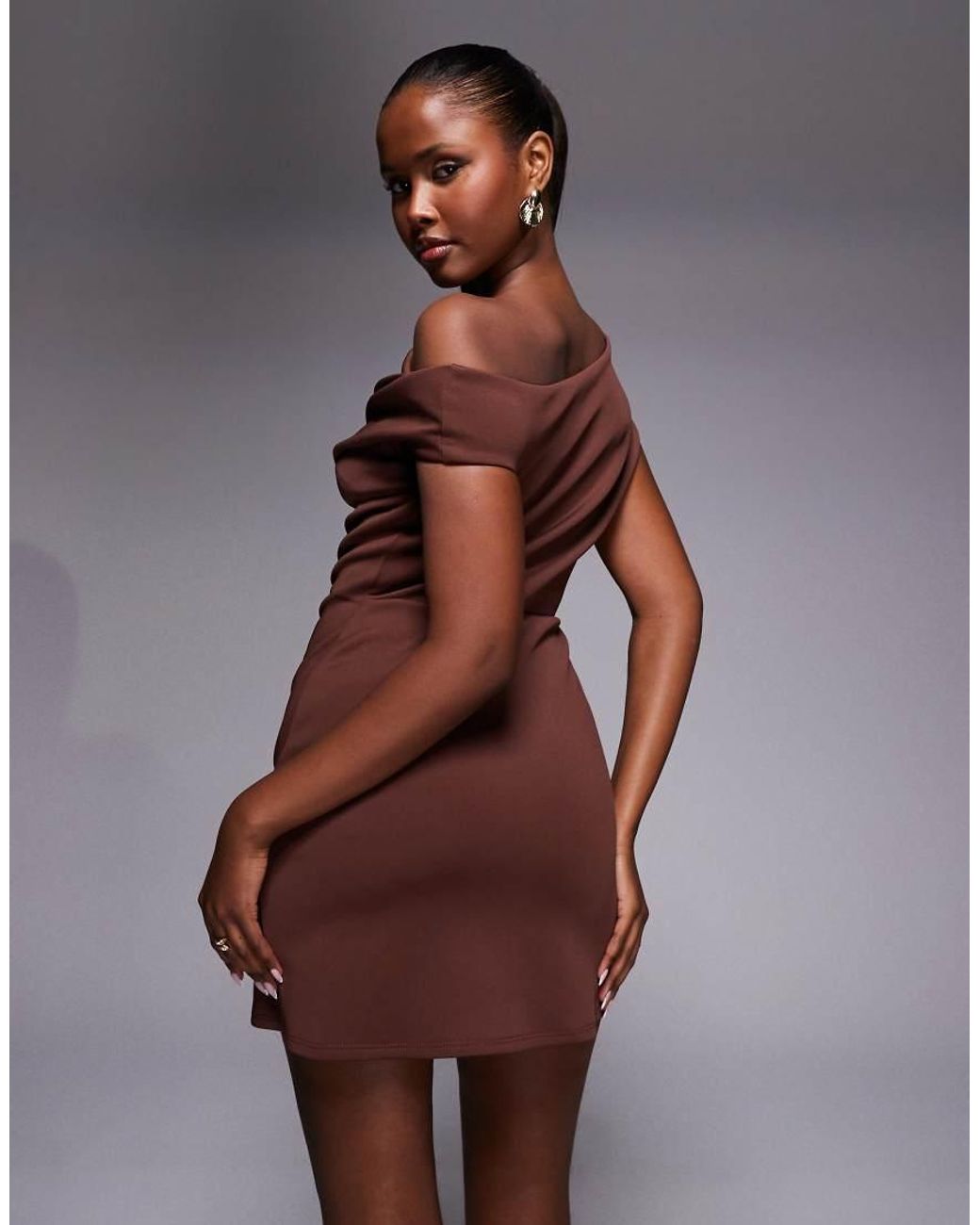 ASOS Brown Off Shoulder Sculpted Mini Dress