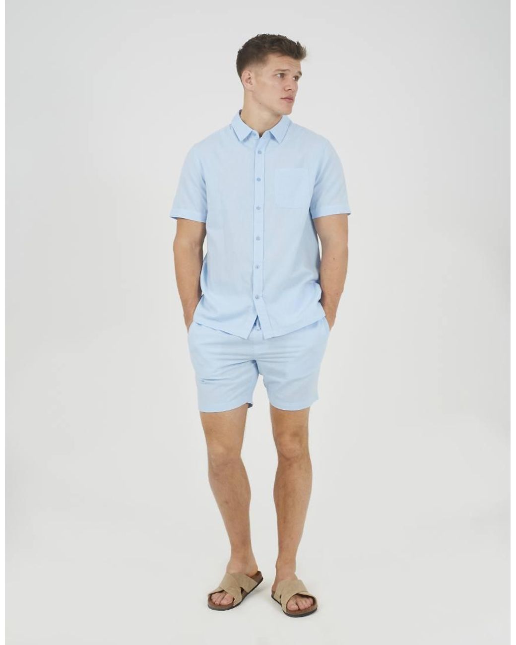 Brave Soul Blue Short Sleeve Button-Up Shirt With Chest Pocket for men