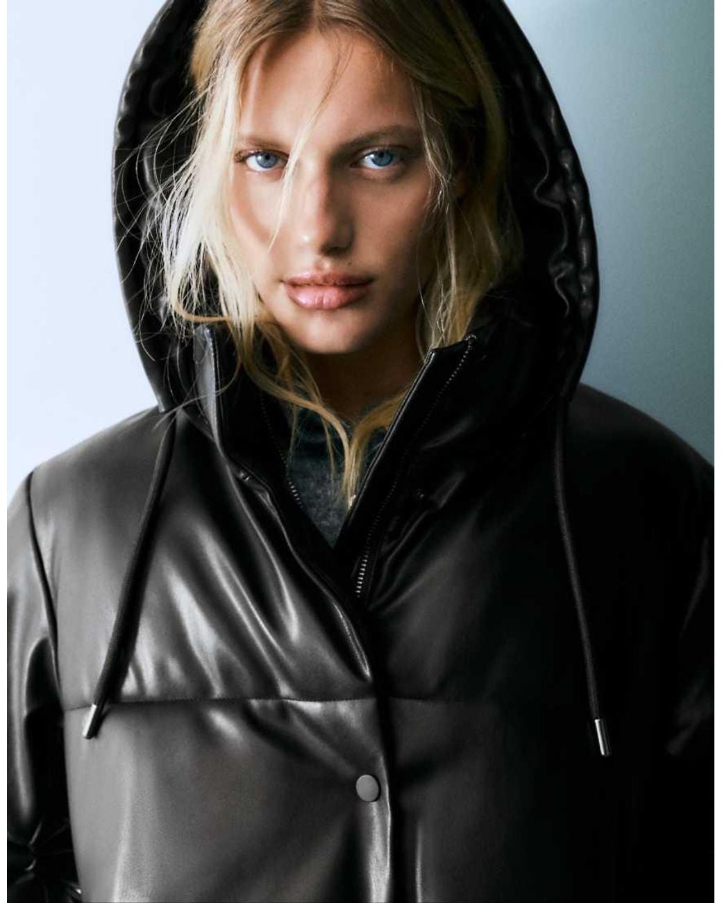 Pull&Bear Black Leather Effect Puffer Jacket