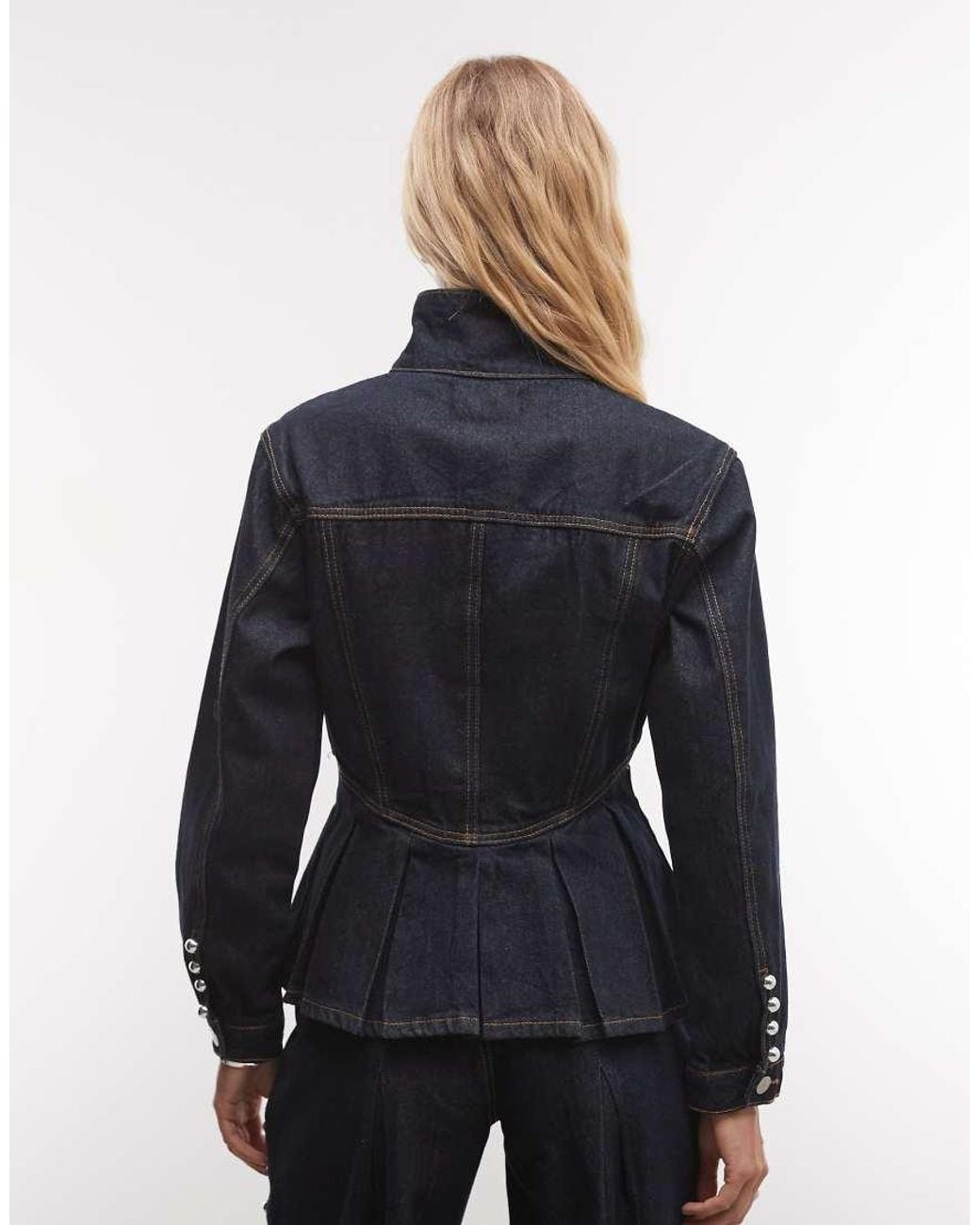 Liquor N Poker Blue Tailored Peplum Hem Denim Jacket With Oversized Studs Co-ord