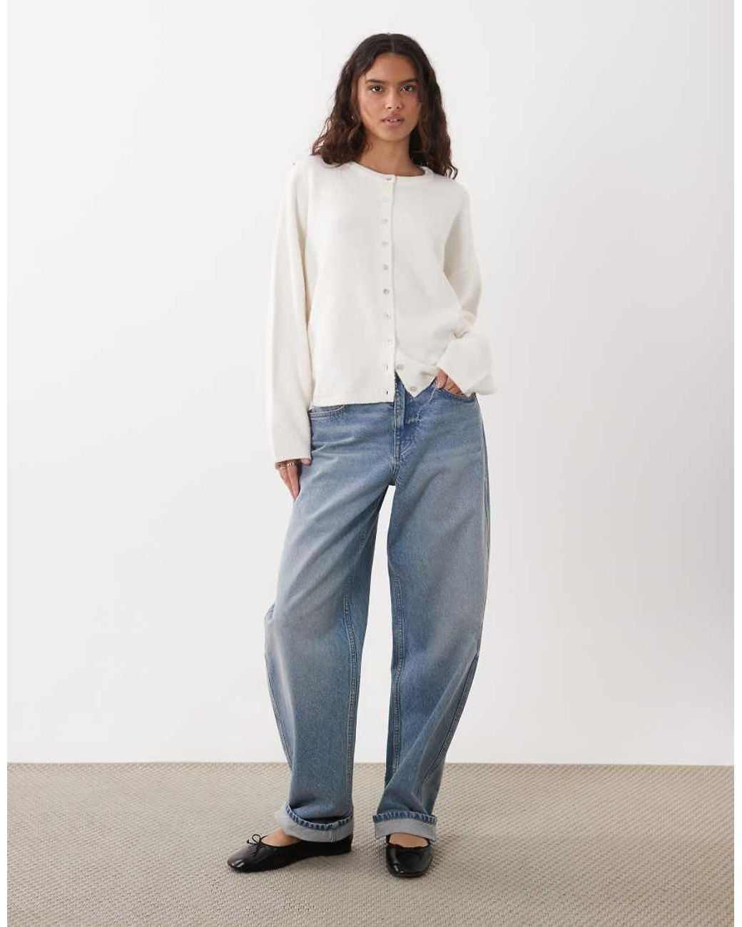 ASOS White Fluffy Relaxed Crew Neck Cardigan
