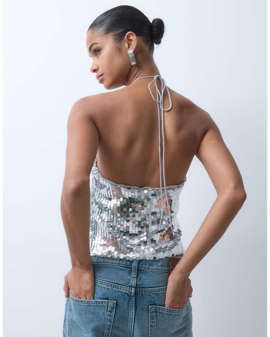 Vero Moda White Halterneck Sequin Top