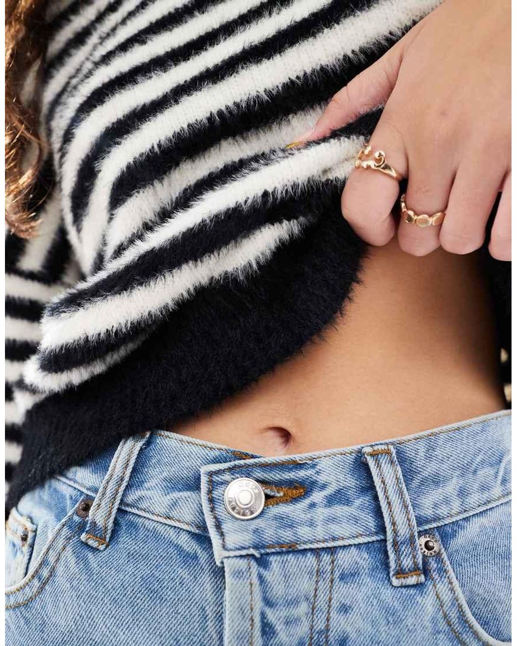 ONLY Blue Fluffy Detail Stripe Jumper