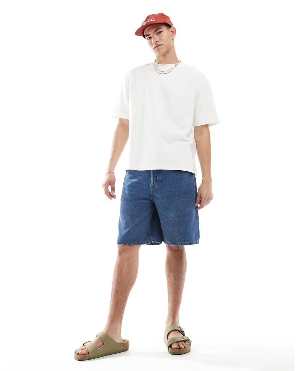 Only & Sons White baggy Denim Short for men