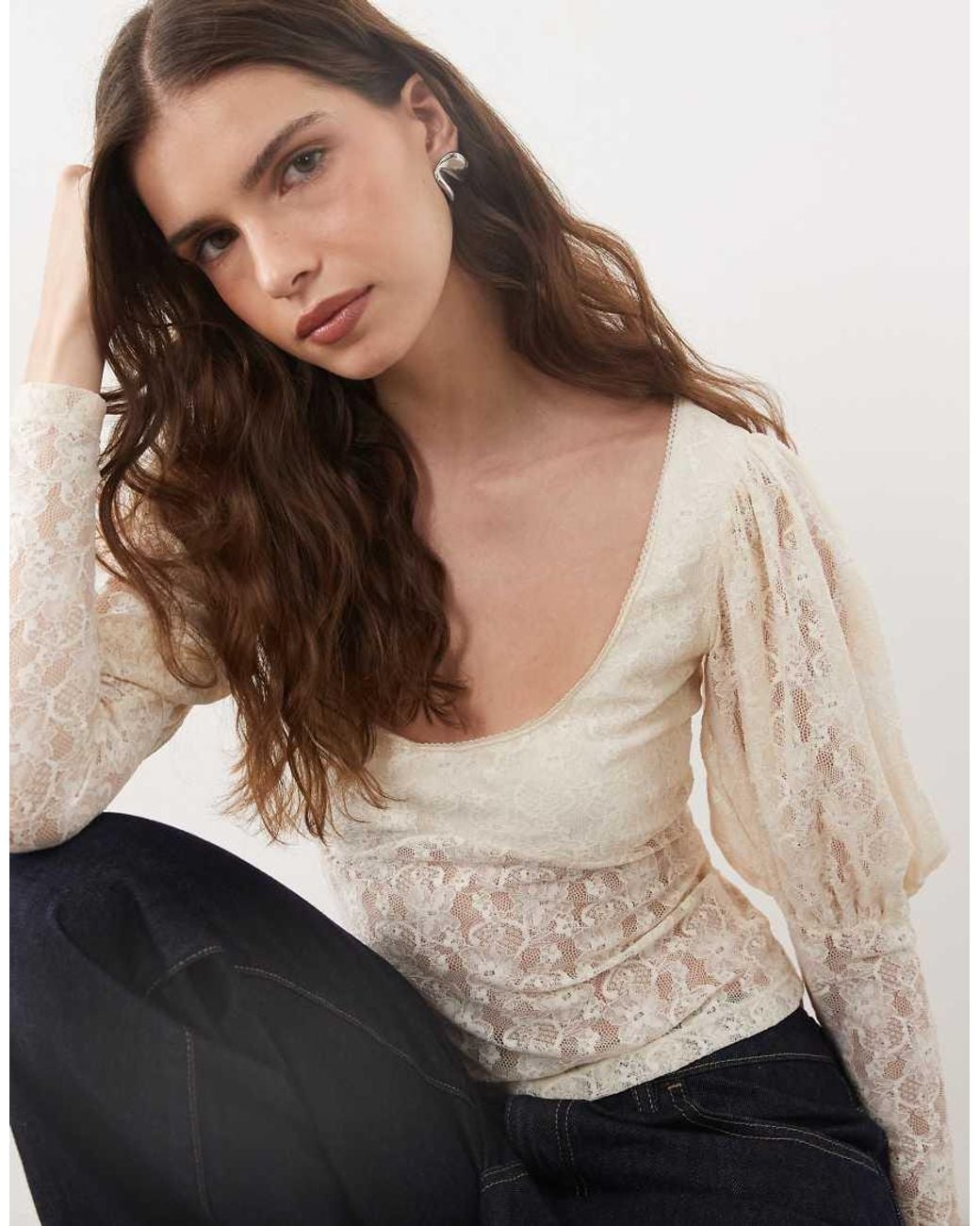 Miss Selfridge White Long Sleeve Top With Puff Sleeve