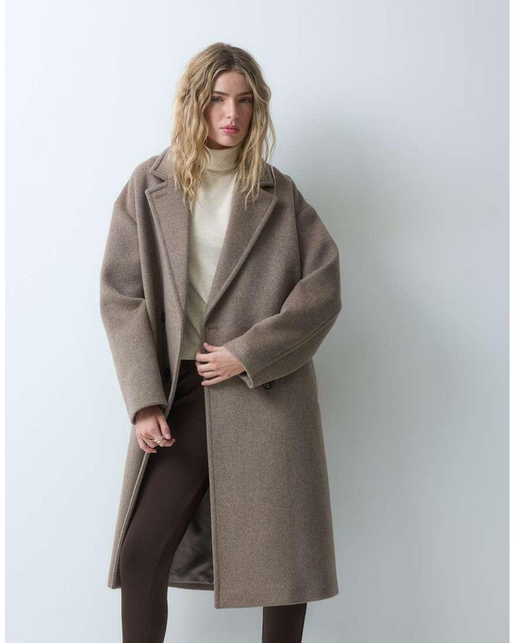 Forever New Gray Wool Feel Revere Collar Boxy Coat