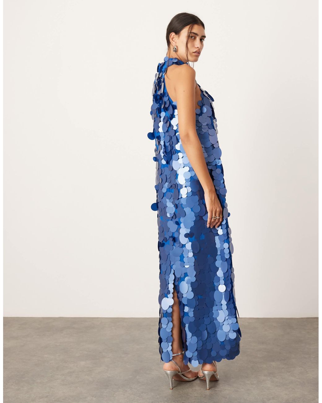 knee length dresses for ladies Rent ASOS DESIGN Midi Dress With Batwing Sleeve And Wrap Waist In Scatter  Sequin main image 0
