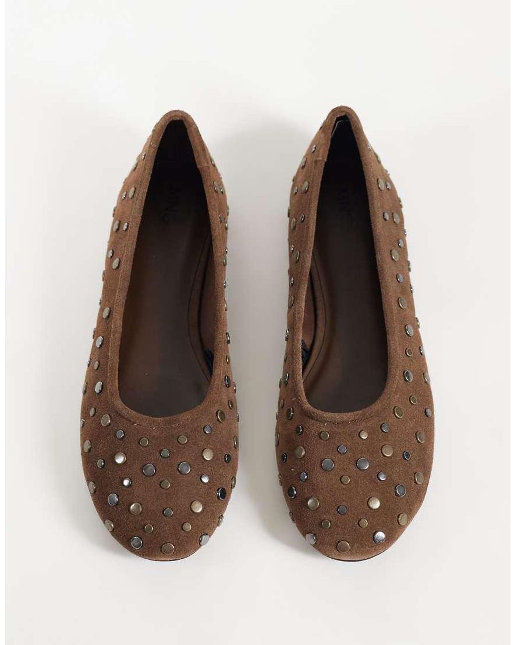 Mango Brown Teen 100% Leather Studded Ballet Flat