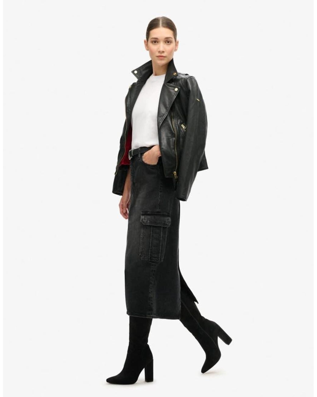 Superdry White Denim Cargo Pocket Midi Skirt