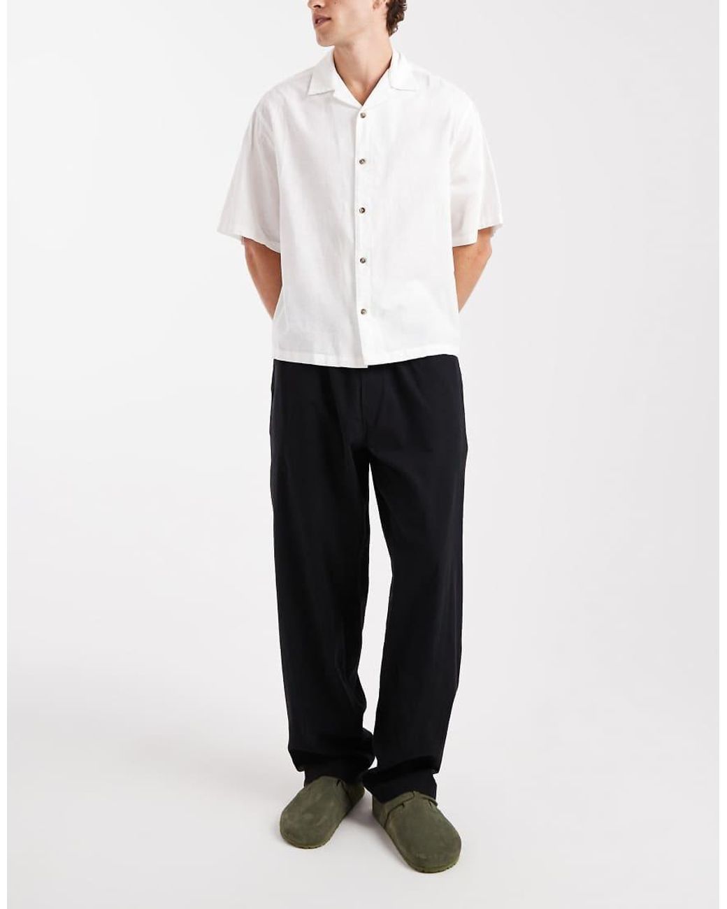 Jack & Jones Black Loose Fit Linen Mix Trouser for men