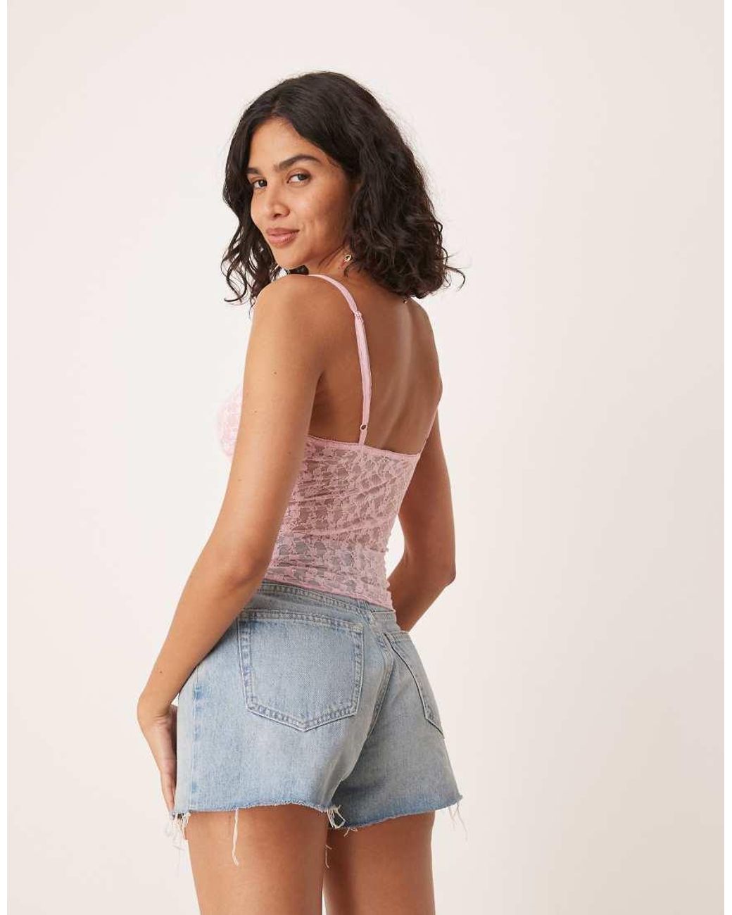 ASOS Pink Lettuce Hem Lace Cami Top