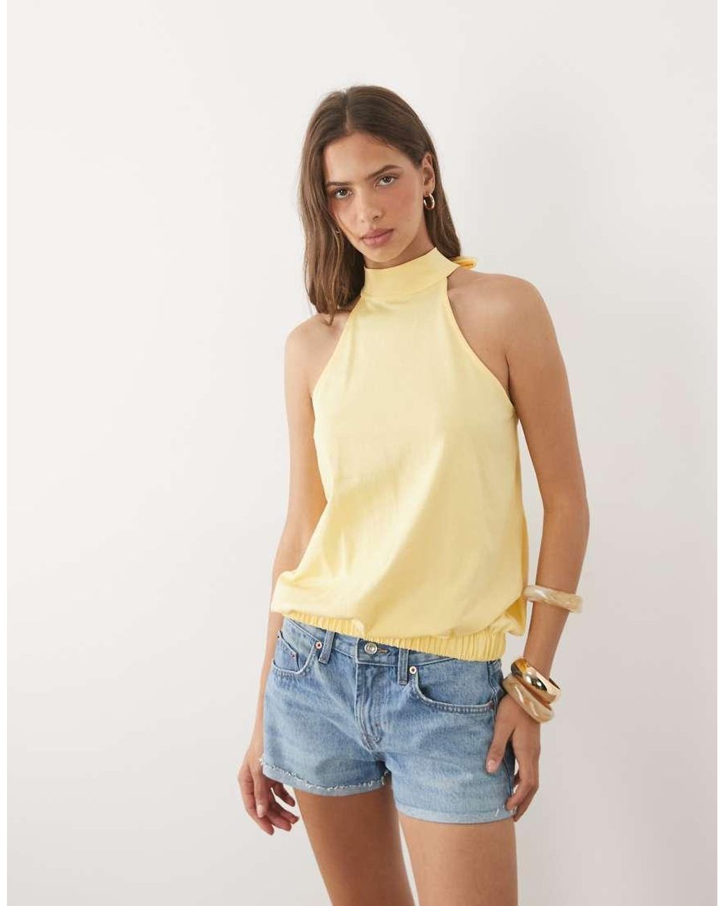 ASOS Yellow Bubble Halter Neck Top