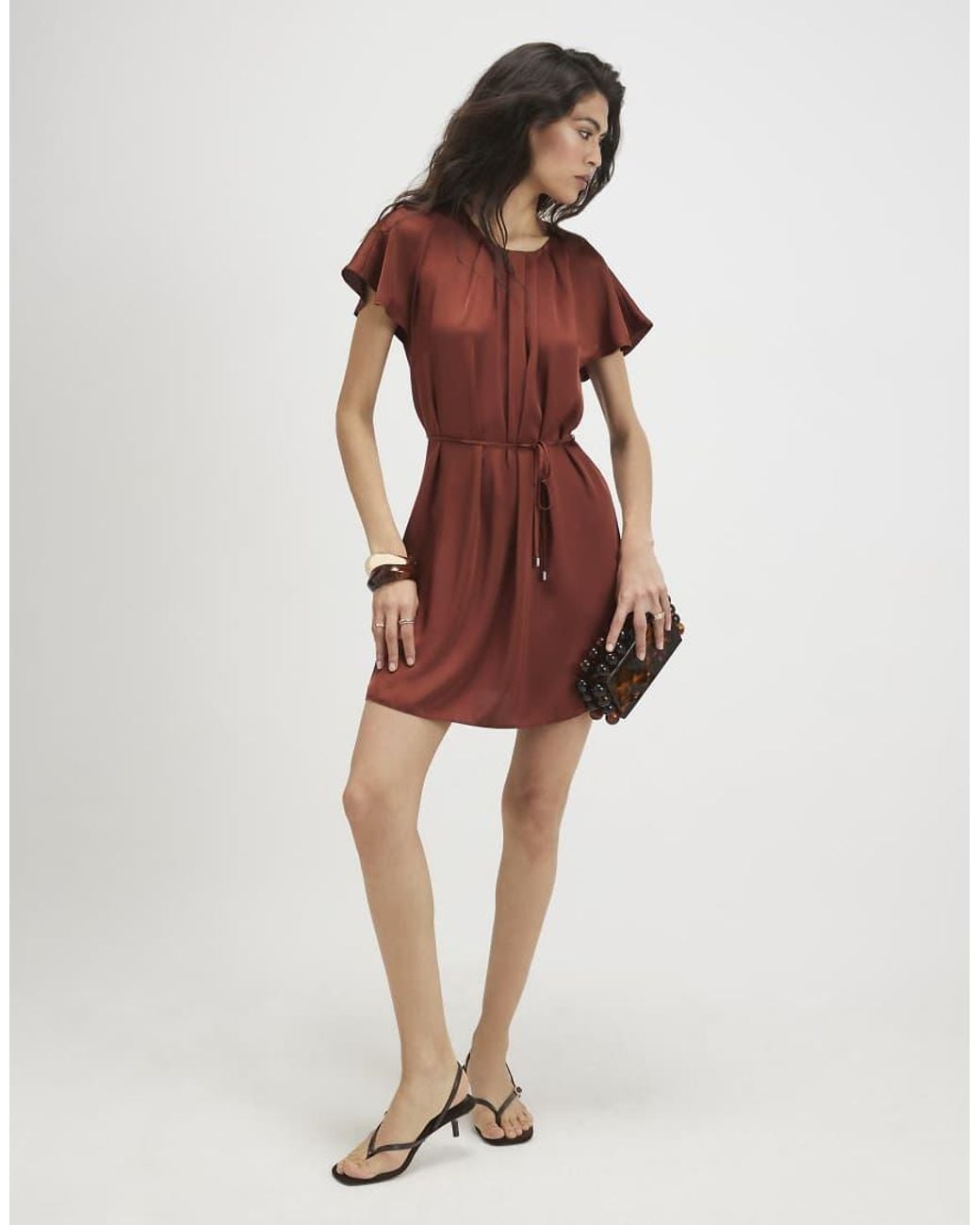 River Island Red Satin Pleat Neck Mini Dress