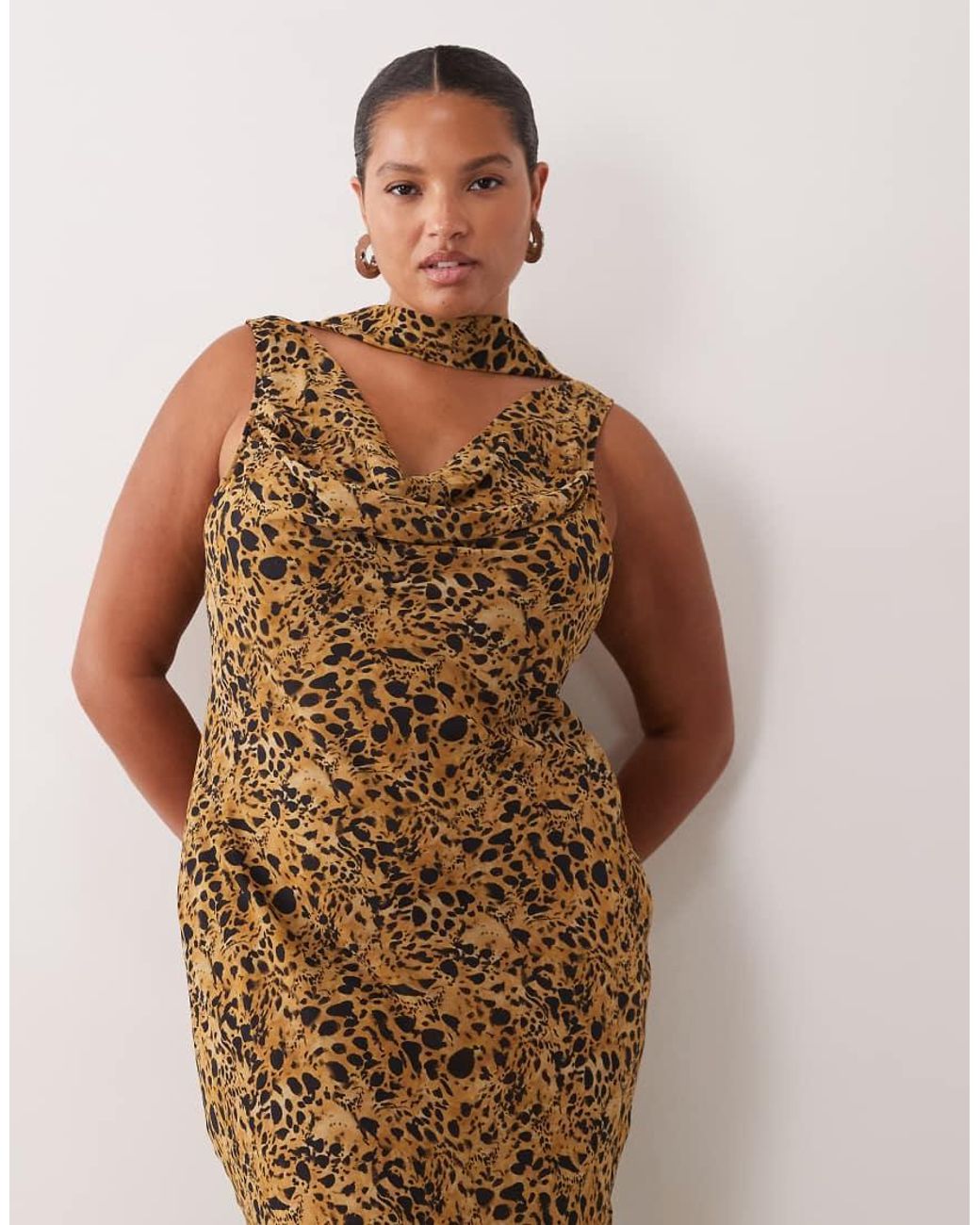 Pretty Lavish Curve Brown Chiffon Cowl Neck Tie Detail Maxi Dress
