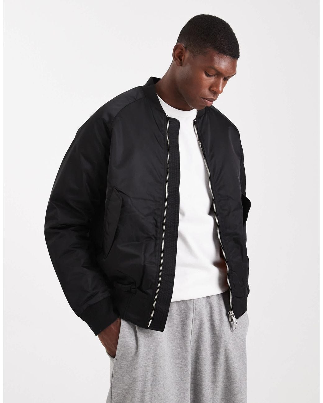 Jack & Jones Black Bomber With Contrast Lining for men