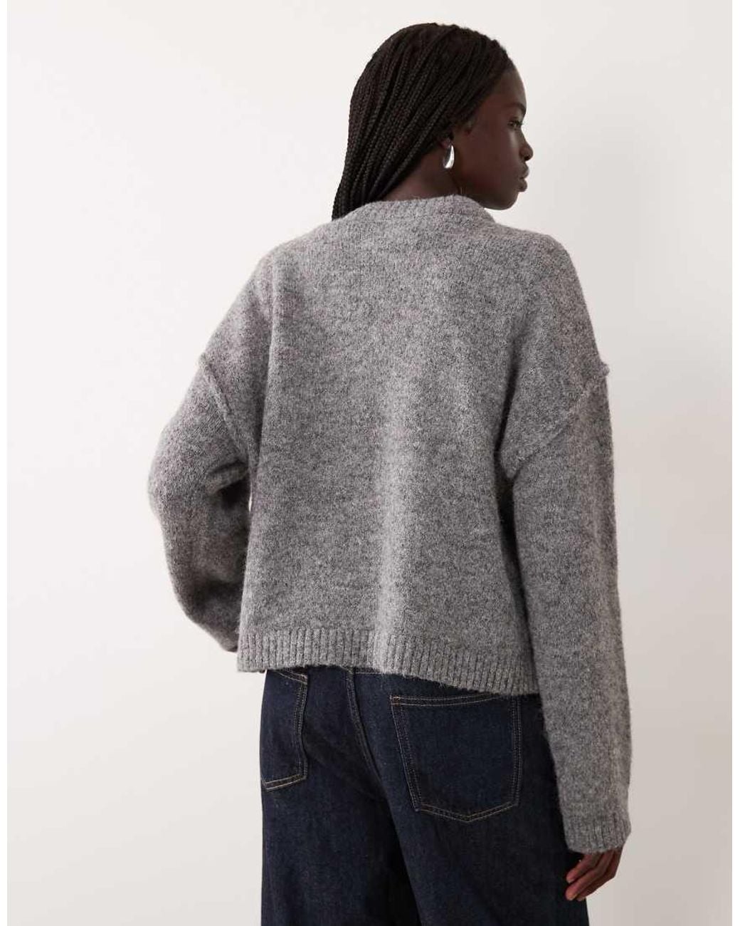 Miss Selfridge Gray Crew Neck Slouch Sweater