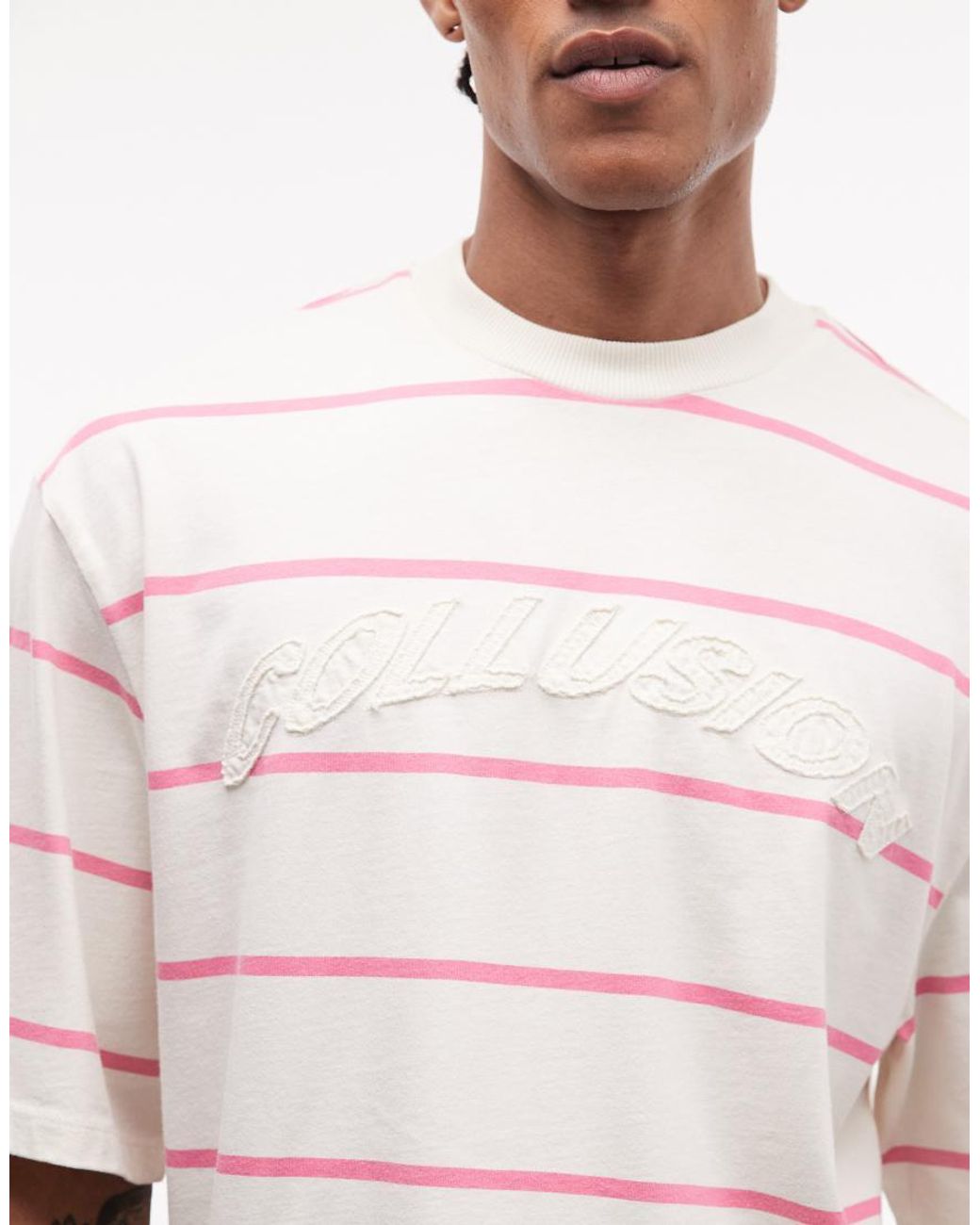 Collusion Pink Unisex Oversized Stripe Logo T-shirt