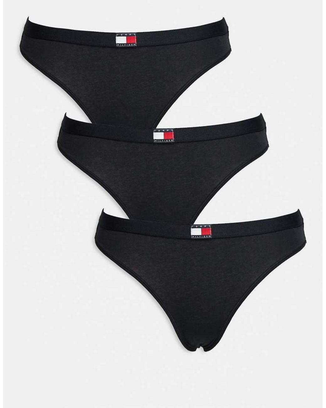 Tommy Hilfiger Black 3 Pack Flag Logo Detail Thong