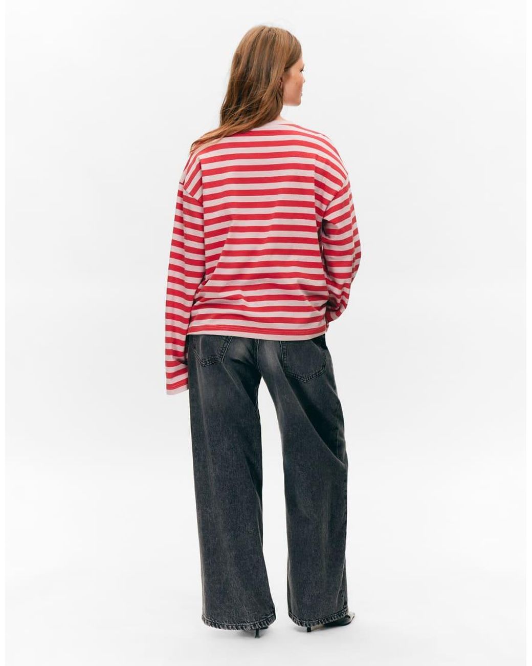 Monki Red Oversized Long Sleeve T-Shirt With Side Slits