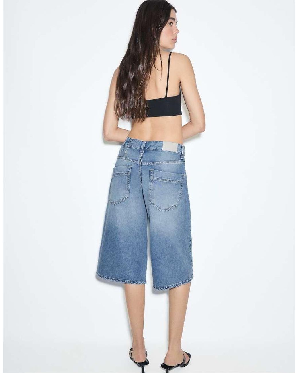 Stradivarius Blue Cross-over Waist Bermuda Shorts
