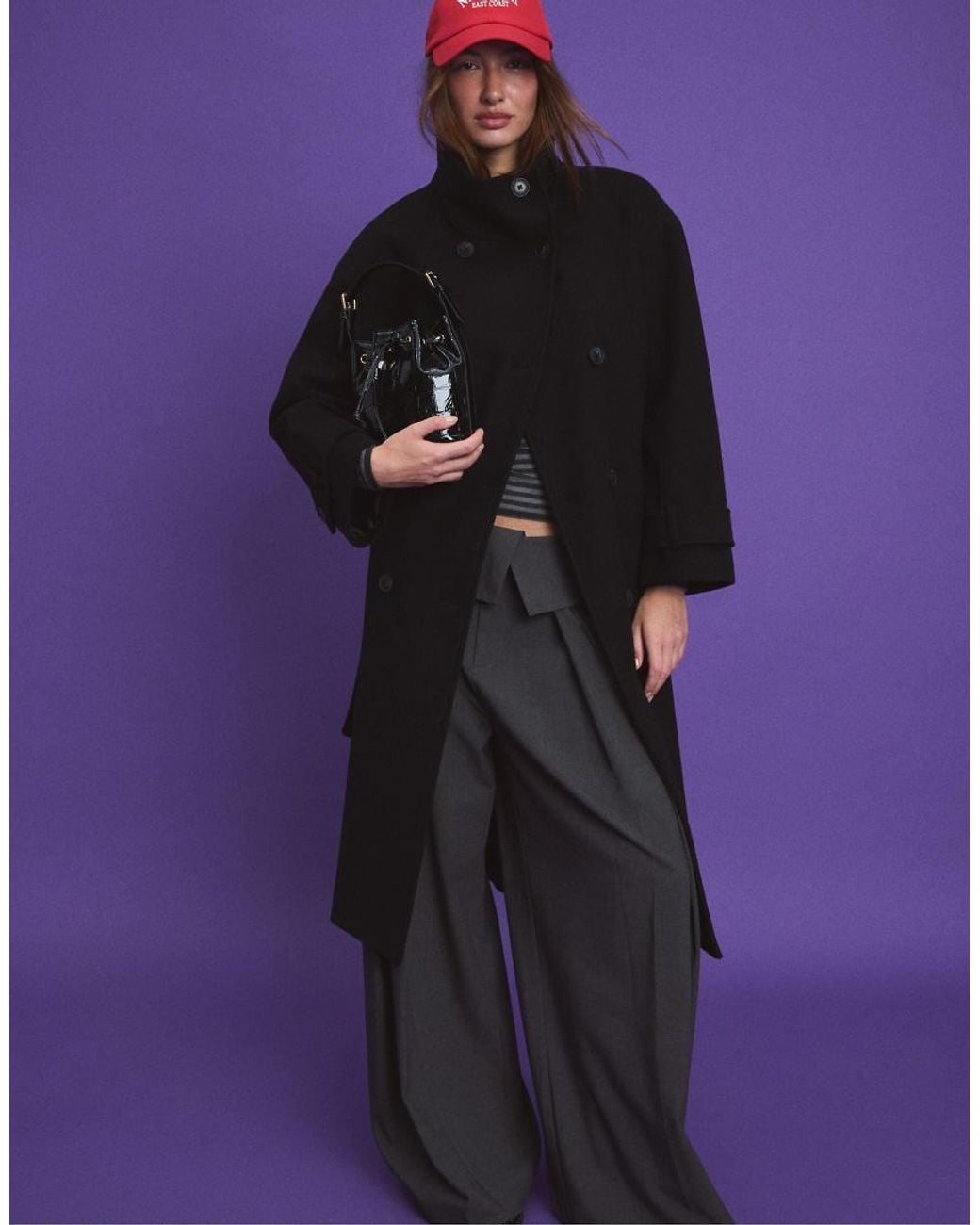 Stradivarius Black Mock-Croc Bucket Bag