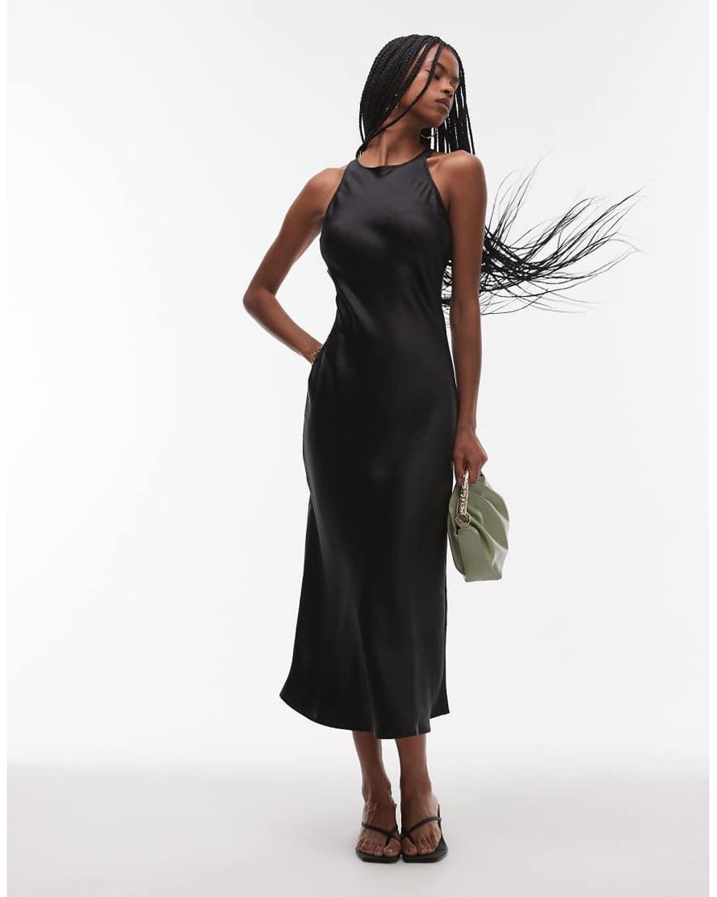 & Other Stories Black Bias Cut Satin Midi Dress