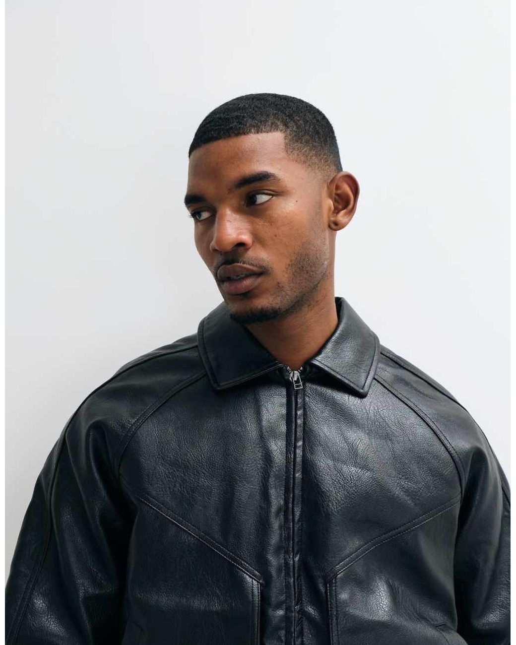 Cotton On Black Faux Leather Harrington Jacket for men
