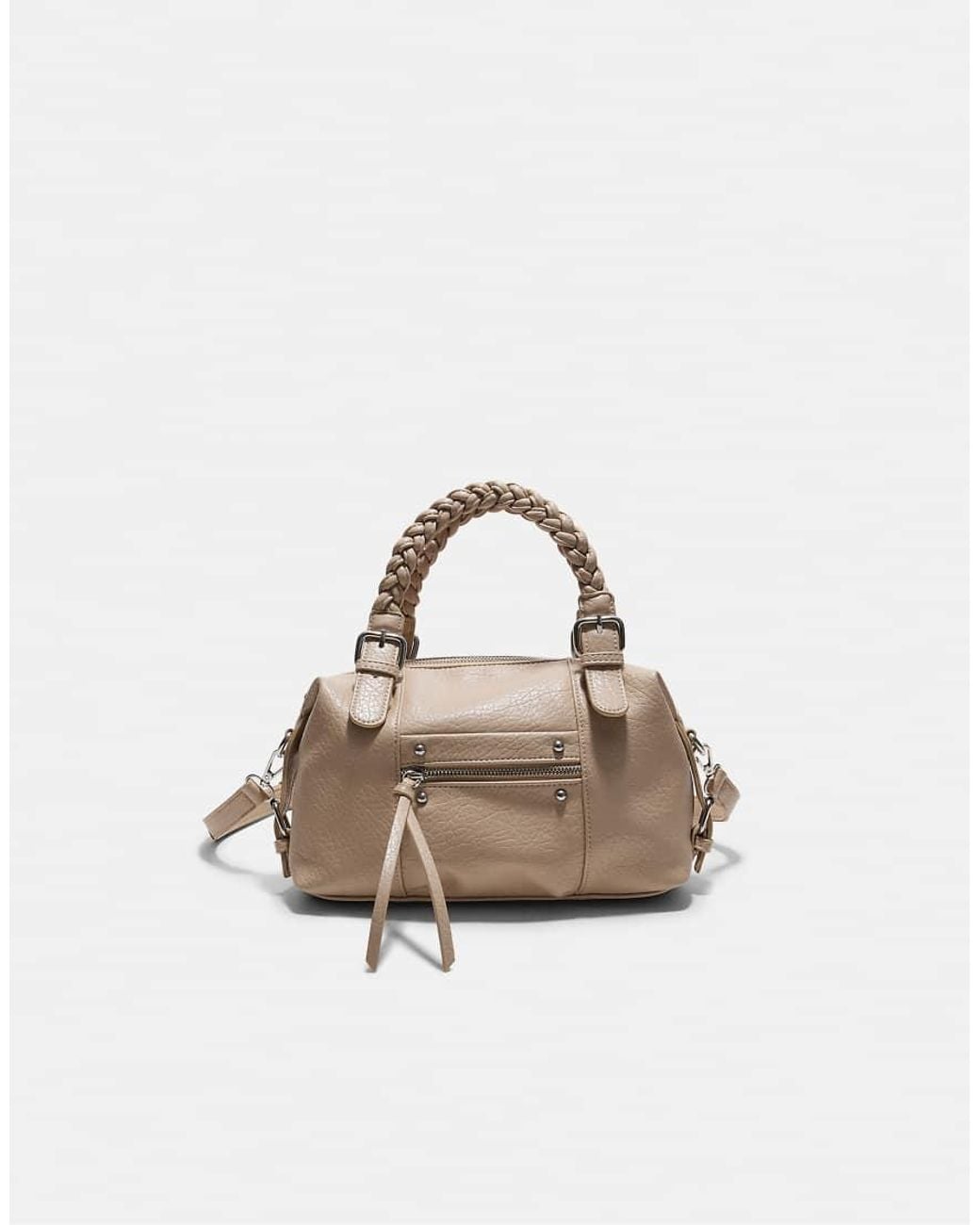 Stradivarius White Braided Handle Bowling Bag