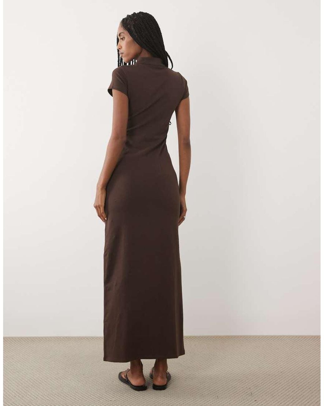 ASOS Brown Cap Sleeve With Rouleau Loop Midi Dress