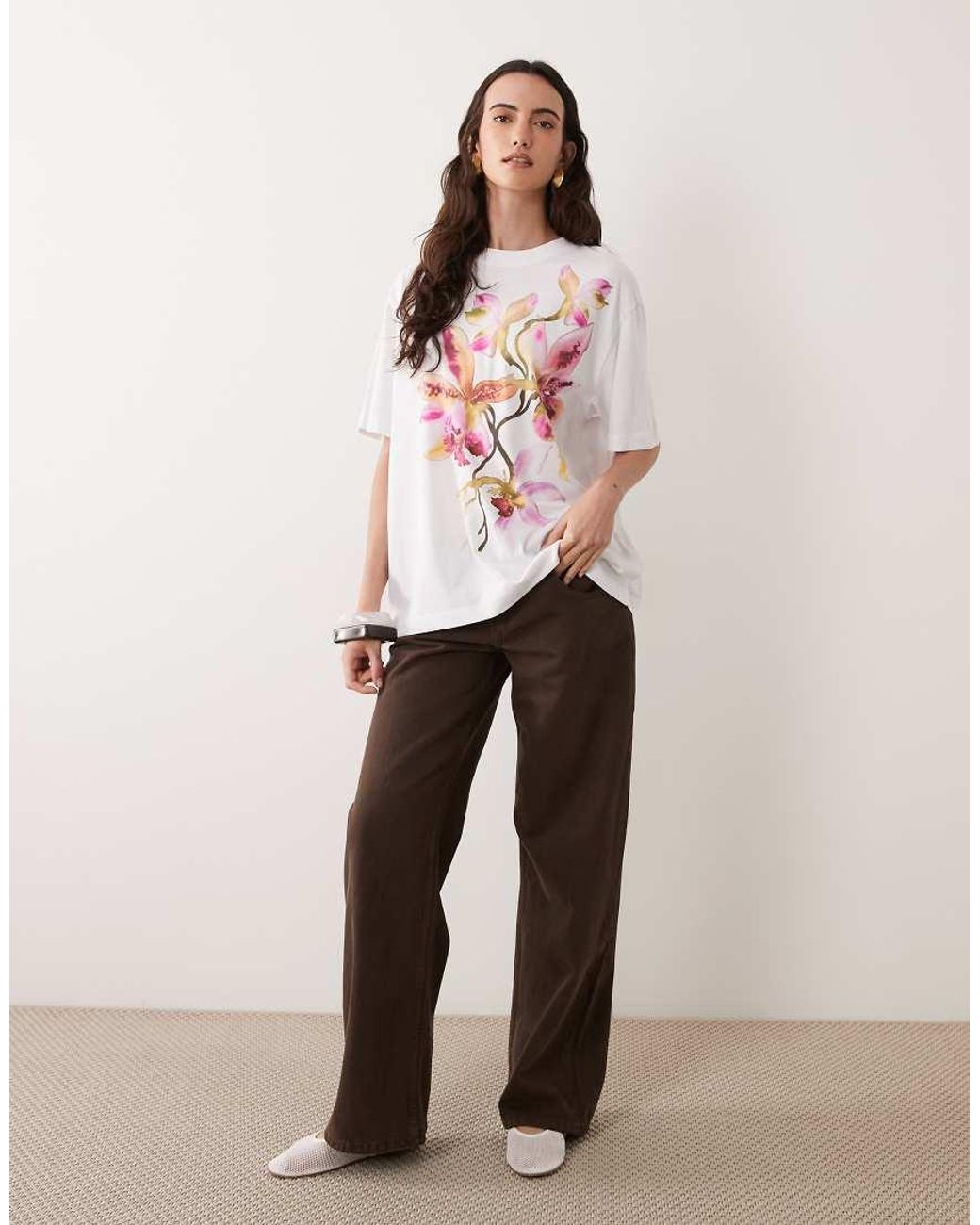 ASOS Multicolor Oversized T-shirt With Watercolour Flower Graphic