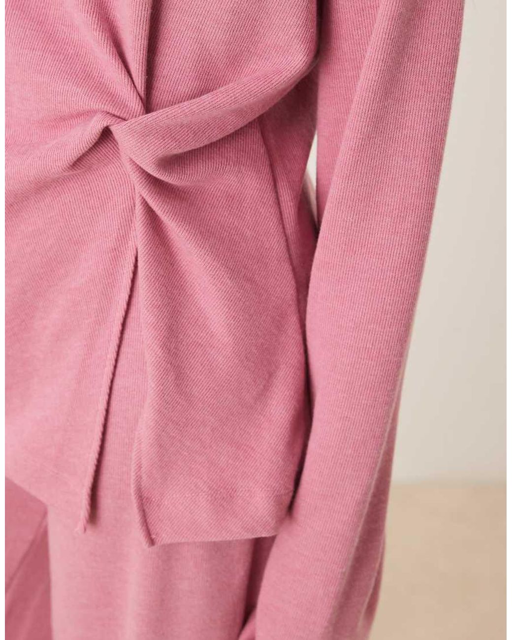 ASOS Pink Supersoft Off Shoulder Knot Detail Long Sleeve Top