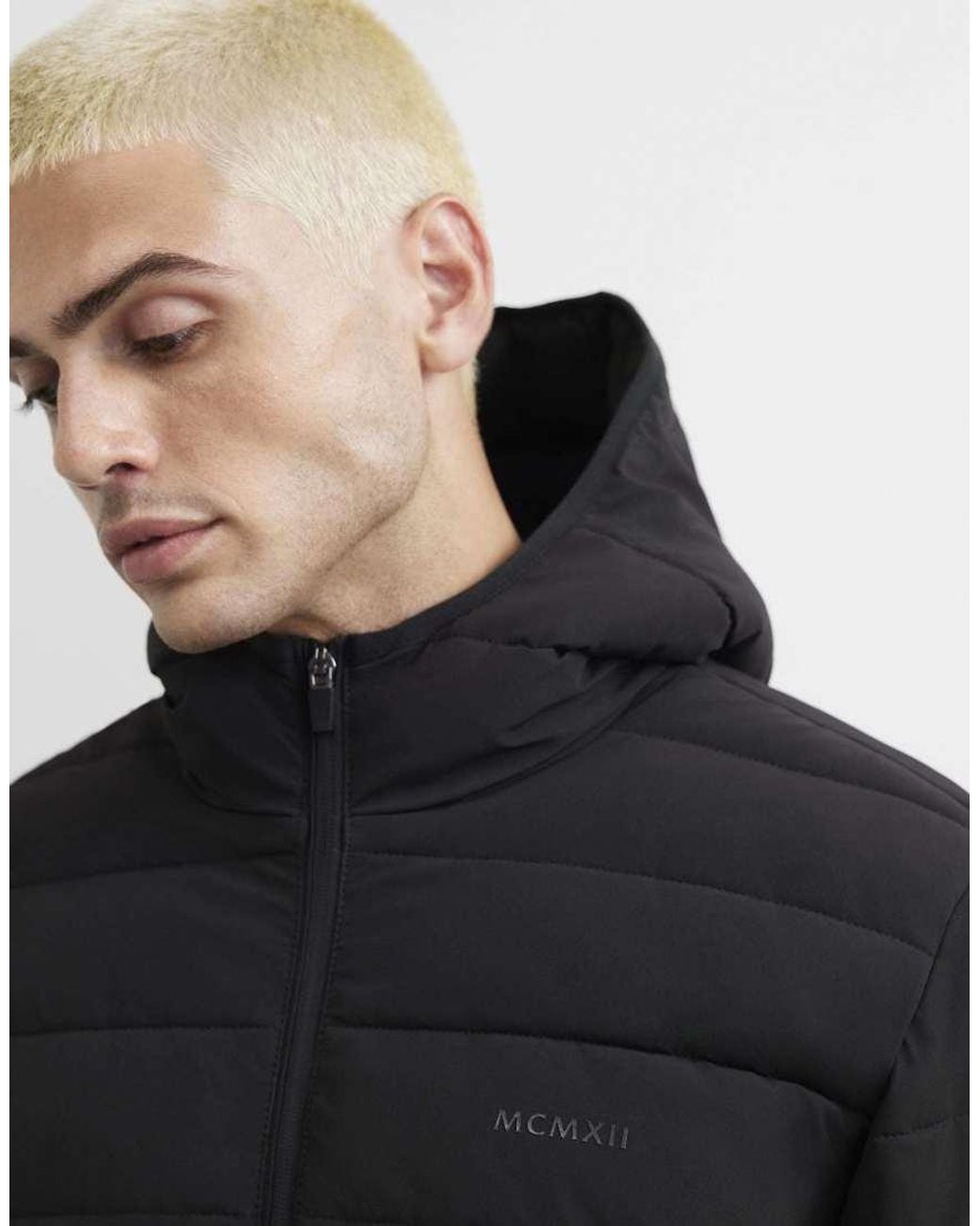 River Island Blue Muscle Fit Puffer Jacket for men