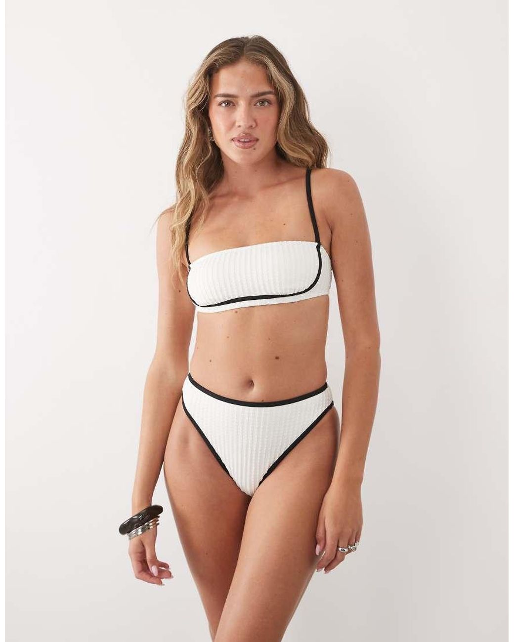 CUPSHE White High Waisted Bikini Bottom With Contrast Trim