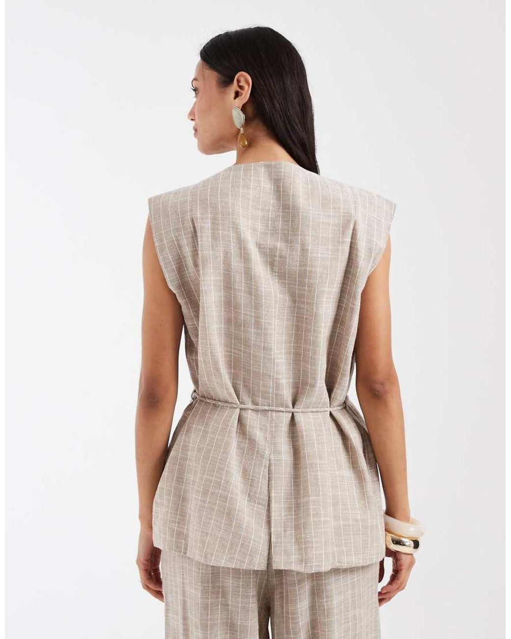 Object White Linen Look Wrap Front Tie Waist Waistcoat Co-ord