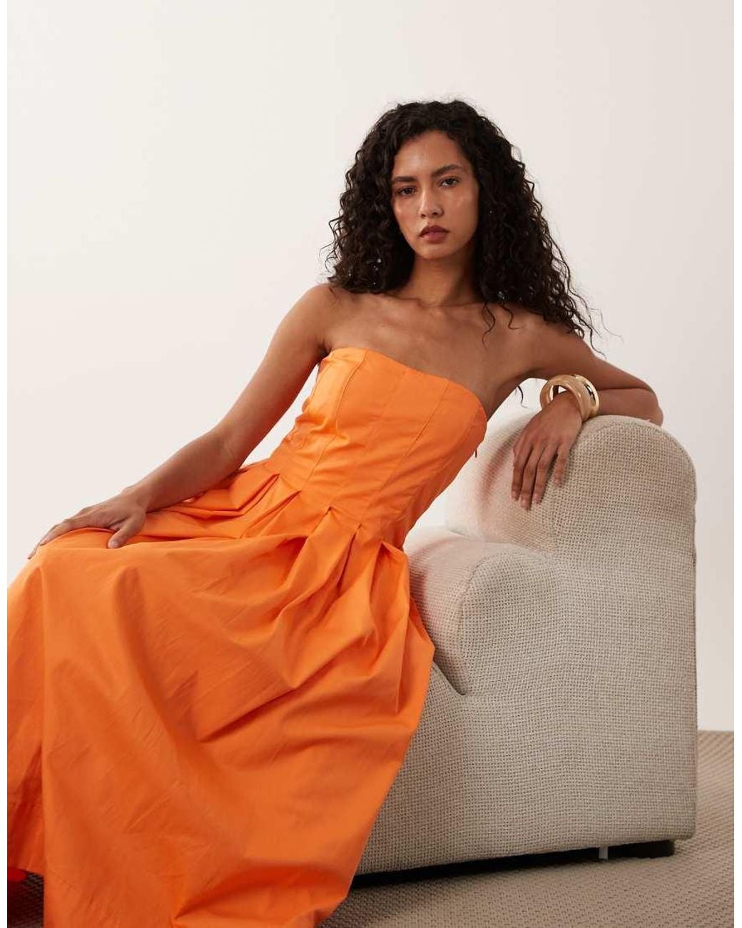 ASOS Orange Bandeau Maxi Sundress With Full Skirt
