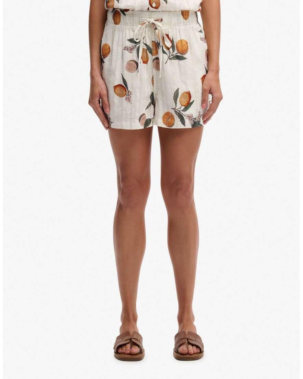 Superdry White Cotton Printed Beach Shorts