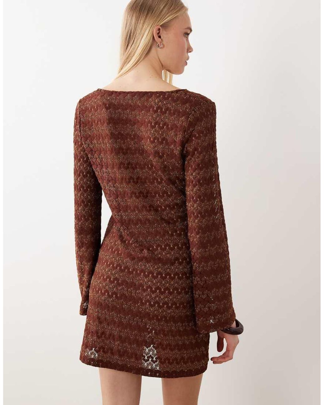 Accessorize Brown Crochet Long Sleeve Beach Cover Up