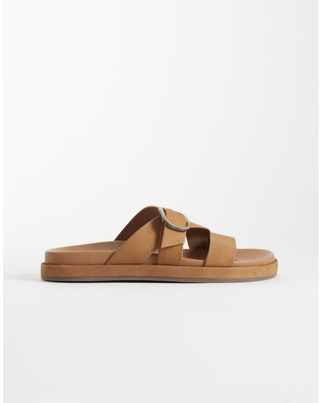 Nobody's Child Natural Real Suede Cross Over Buckle Detail Sandals