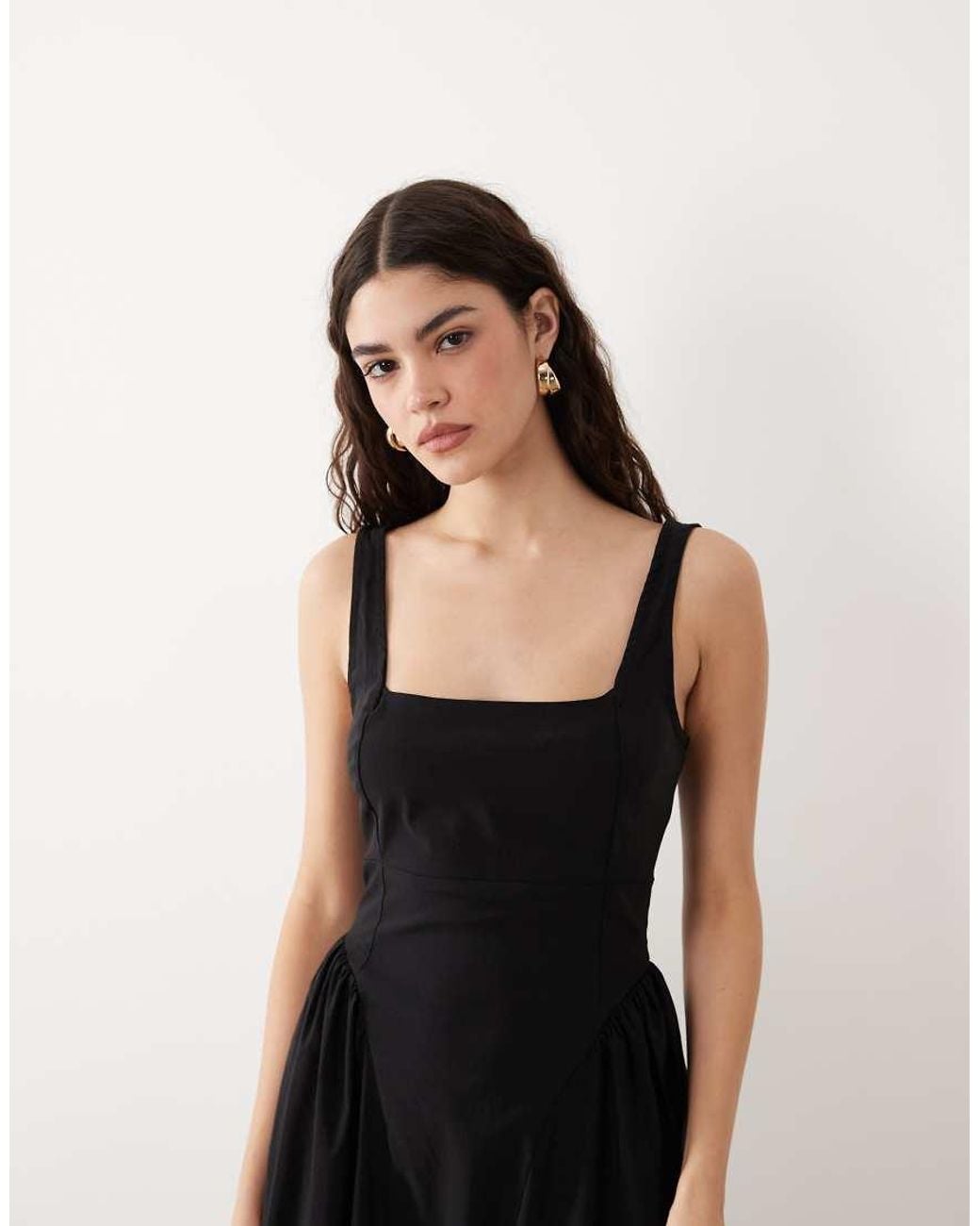 New Look Black Square Neck Seam Detail Midi Dress