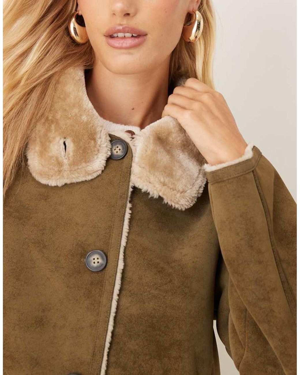 ASOS Natural Funnel Neck Faux Suede Bonded Jacket