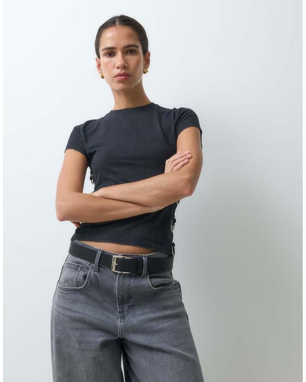 The Ragged Priest Blue Baby Tee With O-Rings