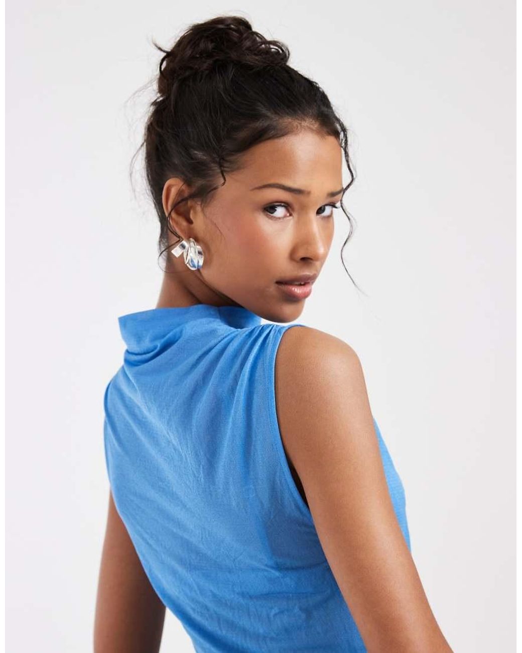 & Other Stories Blue Sheer Draped Sleeveless Top