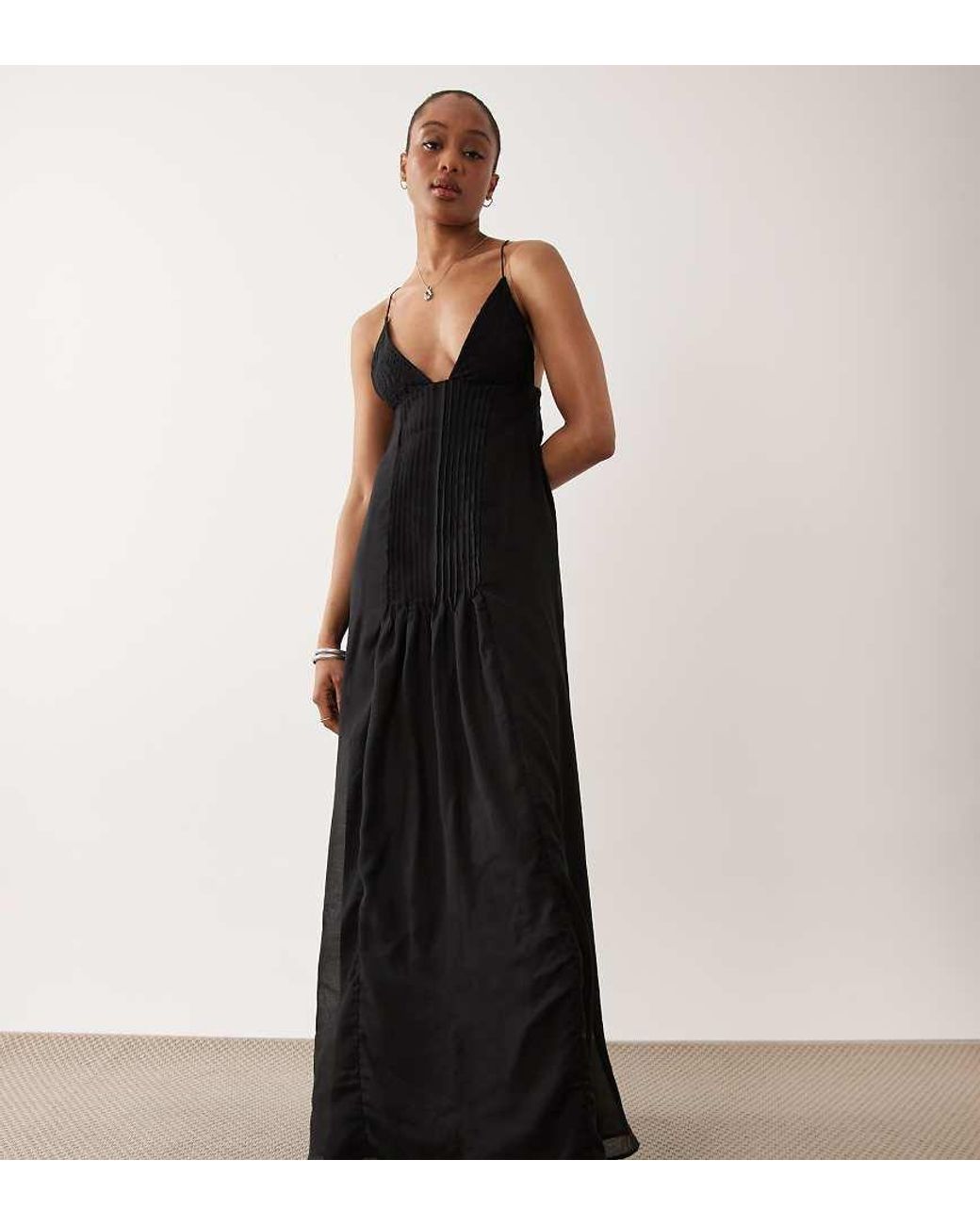 ASOS Asos Design Tall Genie Kanten Geplooide Maxi Jurk in het Blue